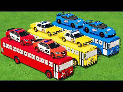 TRANSPORT OF COLORS! POLICE & FIRE & AMBULANCE CARS TRANSPORTING WITH SCHOOL BUS! FS22