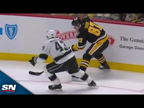 Penguins Sidney Crosby Sends Cross-Ice Backhand Pass To Set Up Matt Grzelcyks Tying Goal