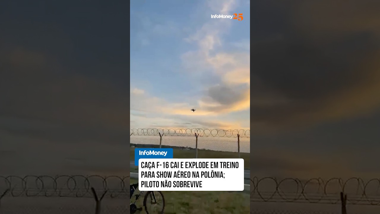 Caça F 16 cai e explode em treino para show aéreo na Polônia