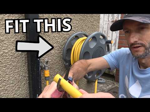 How to fit & connect Hozelock reel & pipe to a wall. DIY hoze, reel & connector installation.