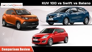 Maruti Baleno  vs Mahindra KUV 100 vs Maruti Swift | Comparison Review | CarDekho.com