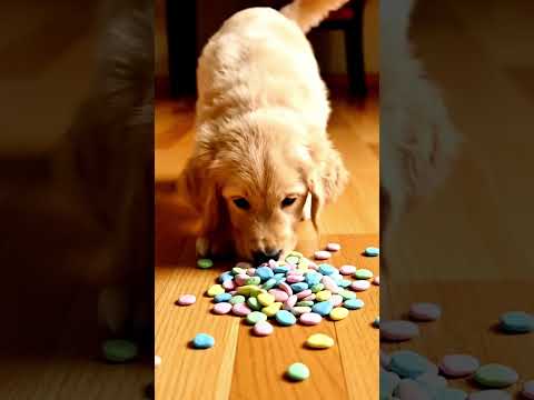 puppy looking at colorful plastic beads reverse video🐶 🌈 #marblerunandmore #dog #reverse #Shorts