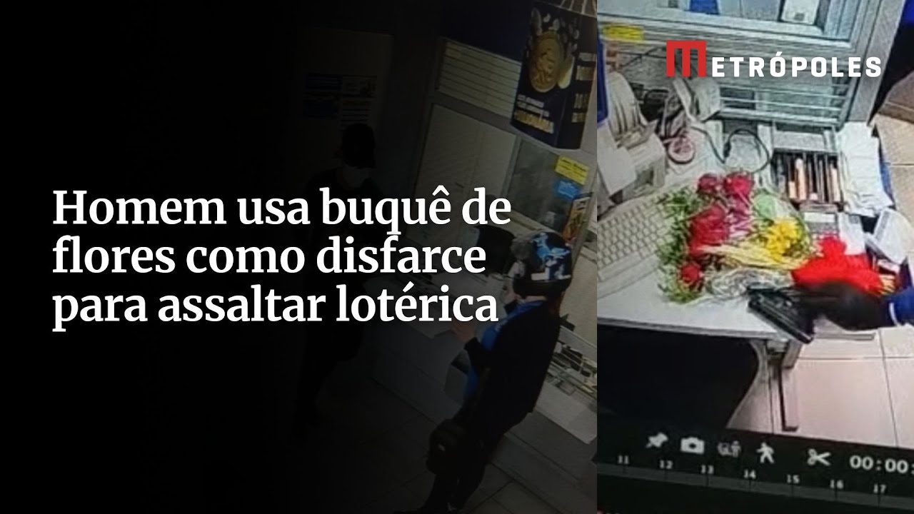 Homem usa buquê de flores como disfarce para assaltar lotérica