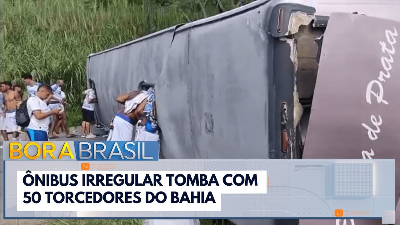 Ônibus irregular tomba com 50 torcedores do Bahia