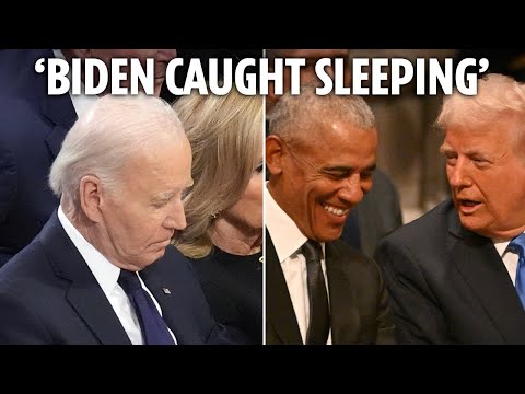 Joe Biden caught 'falling asleep' at Jimmy Carter's funeral as First Lady Jill ‘forced to nudge him’