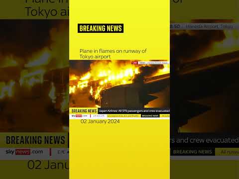 Plane in flames on runway of Tokyo airport