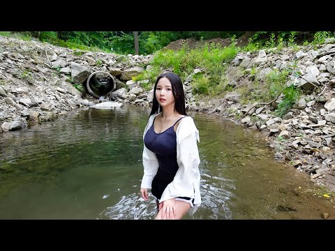 Camping Alone in deep hidden forest 👙Natural swimming pool. CAMP ASMR