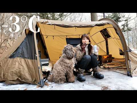 【女子ソロキャンプ】愛犬と新しいホットテントで冬籠もり|薪ストーブピザと麻婆豆腐|Solo Camping with My Dog in a Hot Tent & Wood Stove