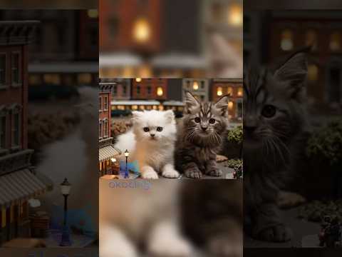 Tiny Persian & Maine Coon Kittens in a Magical Night City with Trains! 🐱🚂🌌 #asmrkittens