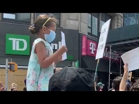 Little Girl Chants Slogans While Leading People Protesting Racism in New York