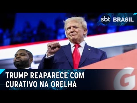 Com curativo na orelha, Trump faz primeira aparição pública após atentado | SBT Brasil (16/07/24)