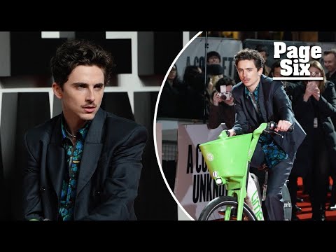 Timothée Chalamet bikes onto ‘A Complete Unknown’ red carpet