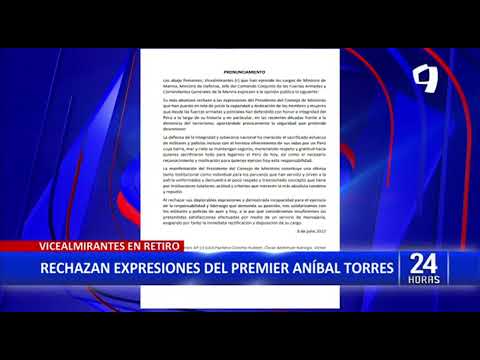 Vicealmirantes en retiro también rechazan expresiones de Aníbal Torres