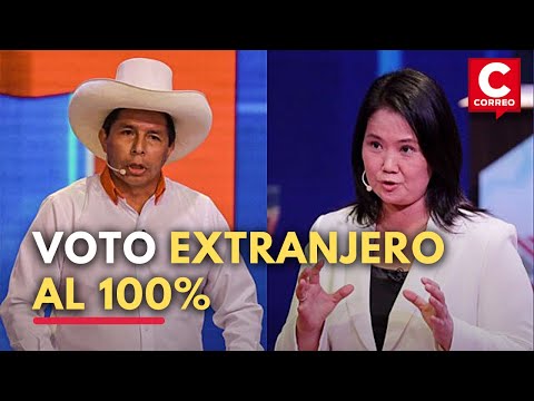 Votos en el extranjero al 100%: Keiko Fujimori obtiene 66,482%; Pedro Castillo 33,518%