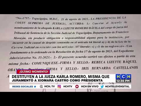 ¡Confirmado! Destituyen a la jueza Karla Romero, misma que juramentó a la presidenta Xiomara Castro
