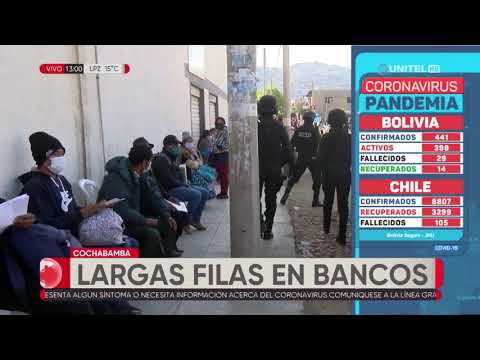 Aglomeración para cobrar bonos en bancos de la ciudad de Cochabamba