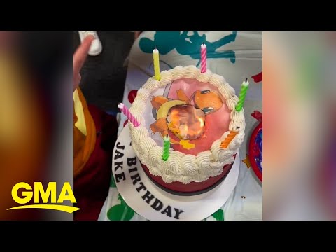 Kids can’t believe their eyes as Pokémon birthday cake ‘evolves’ into Charizard