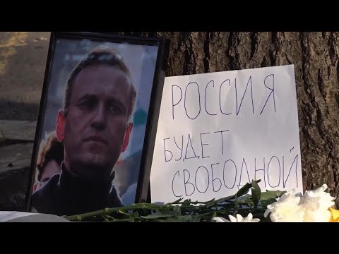 Candles and flowers for Navalny outside Russian embassy in Belgrade