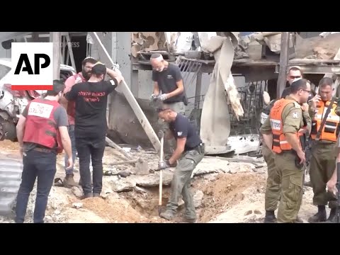 Aftermath of rocket attack on central Israel's Kfar Habad