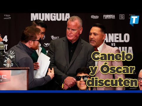Canelo y Óscar de la Hoya discuten en conferencia a días de la pelea con Jaime Mungía