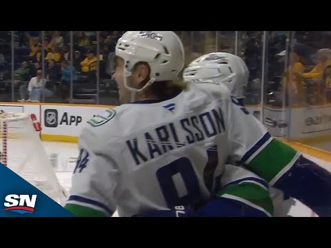 Canucks Linus Karlsson Taps In First NHL Goal Off Beauty Feed From Tyler Myers