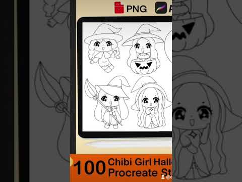 100ProcreateChibiGirlHallo