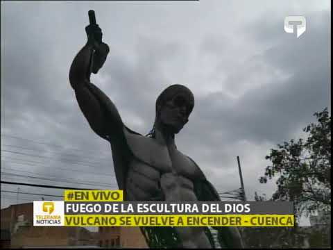 Fuego de la escultura del dios Vulcano se vuelve a encender - Cuenca