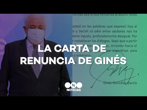 LA CARTA DE RENUNCIA DE GINÉS GONZÁLEZ GARCÍA - Telefe Noticias