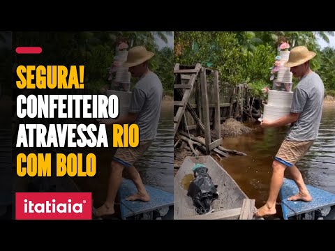 CONFEITEIRO ATRAVESSA BEIRA DE RIO EM CANOA PARA ENTREGAR BOLO DE 5 ANDARES