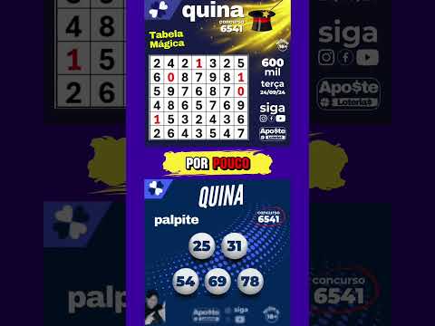 Palpite QUINA 6541 + TABELA MÁGICA Terça 24/09/2024 #quina #loteria