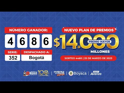 Premio Mayor - Lotería de Boyacá Sorteo 4460 #CanalTelesantiago 25 de Marzo 2023