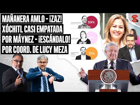 #MAÑANERA #AMLO ¡Zaz! #Xochitl casi empatada por #Maynez ¡Escándalo! Por coord. de #LucyMeza 07/5/24