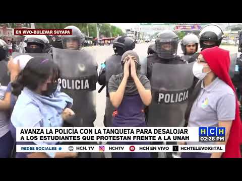 ¡Cero tolerancia! Antimotines llegan a desalojar protesta de universitarios en bulevar Suyapa