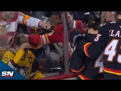 Flames Andersson Stares Down Penguins Fan After Chip-In Goal