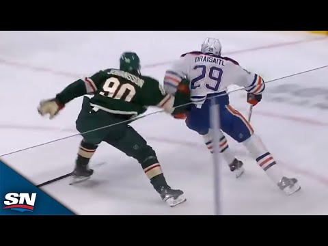 Oilers Leon Draisaitl Shrugs Off Defender For Tough Assist vs. Wild