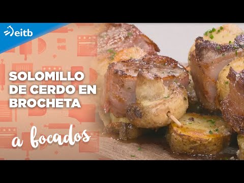 A BOCADOS: Ensalada de quinoa con langostinos y aguacate + Solomillo de cerdo en brocheta