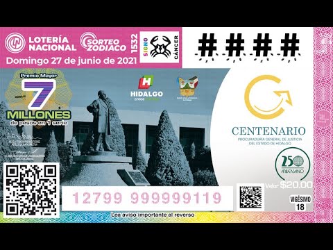 Sorteo Zodiaco no. 1532, Centenario PGJ Hidalgo.