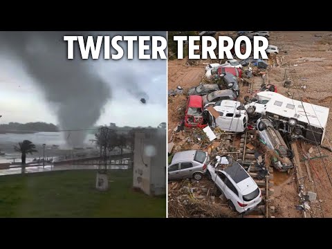 Horror moment TORNADO hits Spain as 205 are killed in floods & temporary morgue is set up