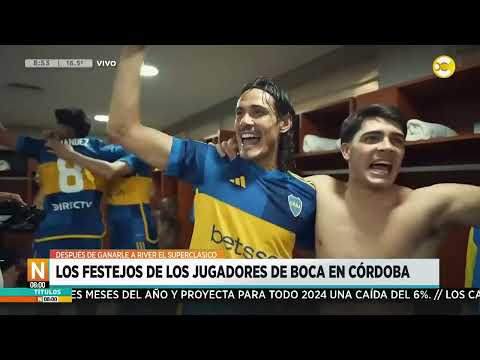 Los festejos de los jugadores de Boca en Córdoba después de la victoria contra River ?N8:00?22-04-24