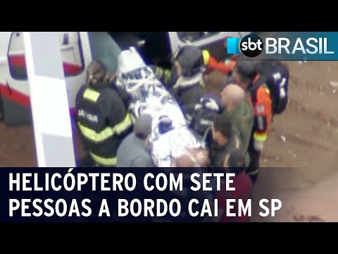 Helicóptero cai com 7 pessoas cai em SP; três vítimas foram socorridas | SBT Brasil (20/02/24)