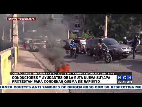 ¡Tras quema de bus! Operarios del transporte protestan en Suyapa exigiendo seguridad