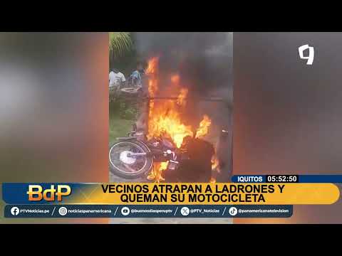 Iquitos: queman mototaxi de delincuentes que utilizaban a niño con habilidades especiales para robar
