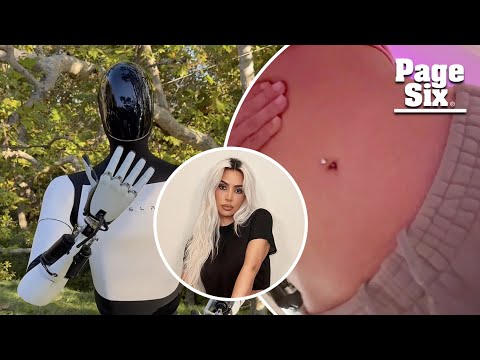 Fans react to Kim Kardashian hanging out with $30K Tesla robot and her belly button ring