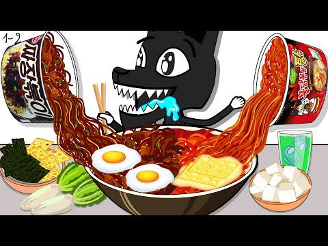 Animation Mukbang Set Cartoon Dog | Spicy Fire Noodles | ESP Toons