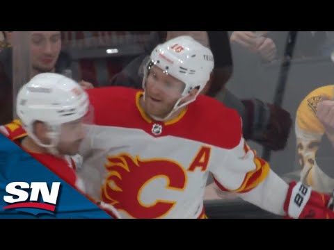 Flames Jonathan Huberdeau Snipes Top Corner With Precision Wrist Shot