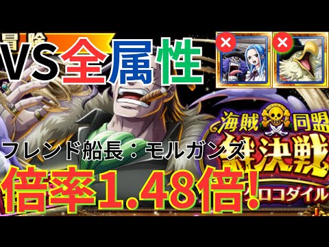 【トレクル】絆決戦VSクロコダイル 通常BOSS VS全属性 自陣特攻なしのシャンクス×モルガンズ編成で超簡単攻略！-倍率：1.48倍！行動変化後も対応！-