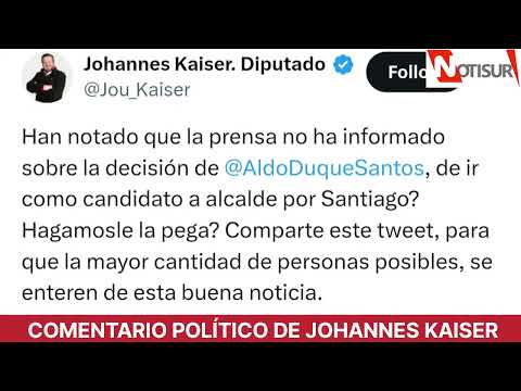 Johannes Kaiser sobre candidatura de Aldo Duque en Santiago