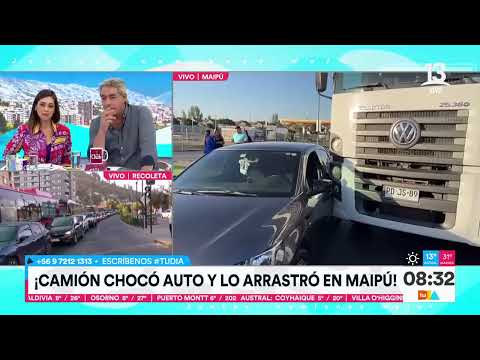Camión chocó auto y lo arrastró en comuna de Maipú | Tu Día | Canal 13