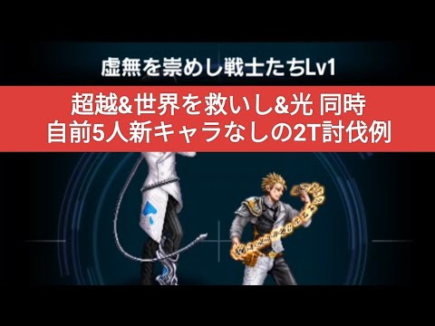 【FFBE】『虚無を崇めし戦士たちLv1』超越&世界を救いし&光同時！自前5人で2T討伐例