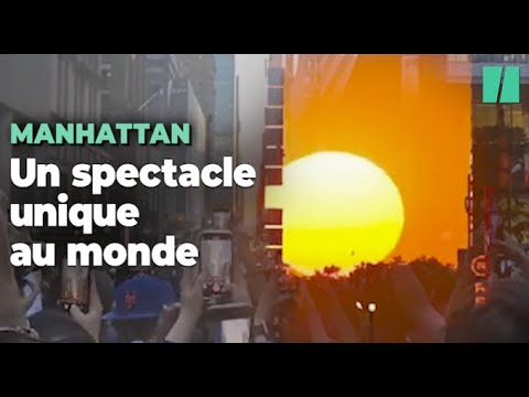 À Manhattan, le soleil s'aligne entre les gratte-ciel et forme un spectacle unique